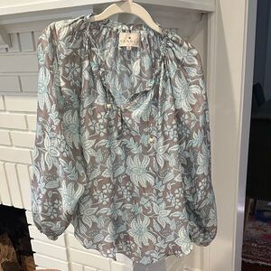 Hannah Floral Sheer Blouse - Light Blue and Gray